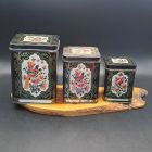 [R2560] Lot de 3 boîtes gigognes vintage oiseaux et fleurs.