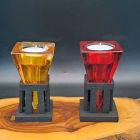 [R2564] Lot de 2 bougeoirs verre et bois