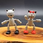 [R2618] 2 figurines Léon le Chaton en bois articulés vintage VILAC