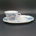 [R2735] Déjeuner ancien en faïence - Tasse et son plateau - Décor Bleuets
